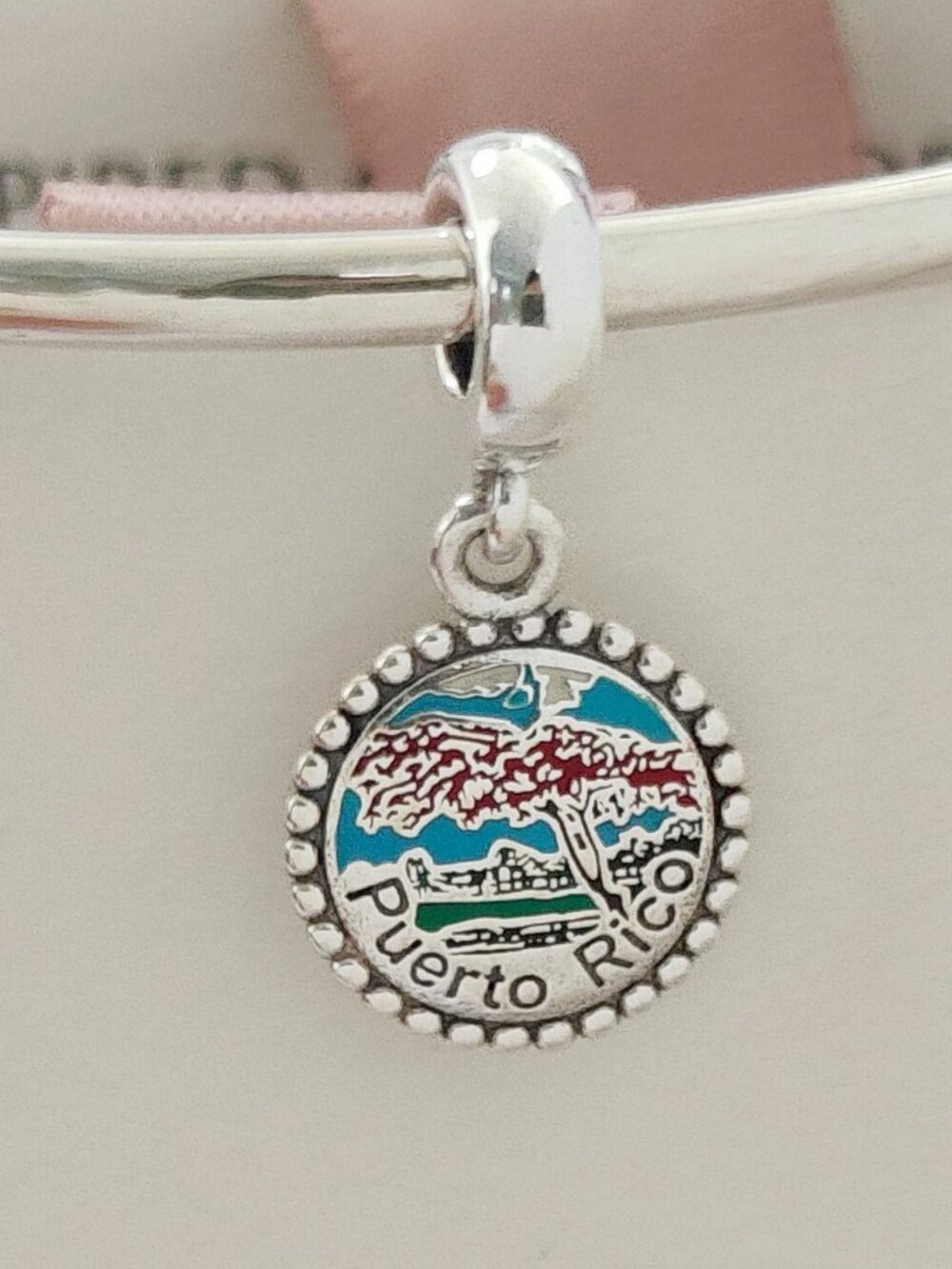 Pandora Puerto Rico Exclusive Dangle Charm Bracelet Pendant S925 Silver with box